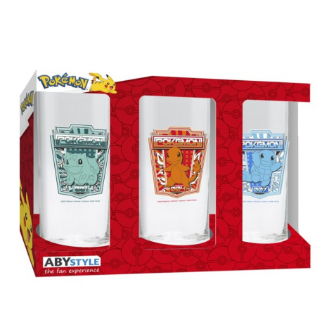 Set 3 Bicchieri in vetro Pokemon Kanto Glass 290ml ABYstyle